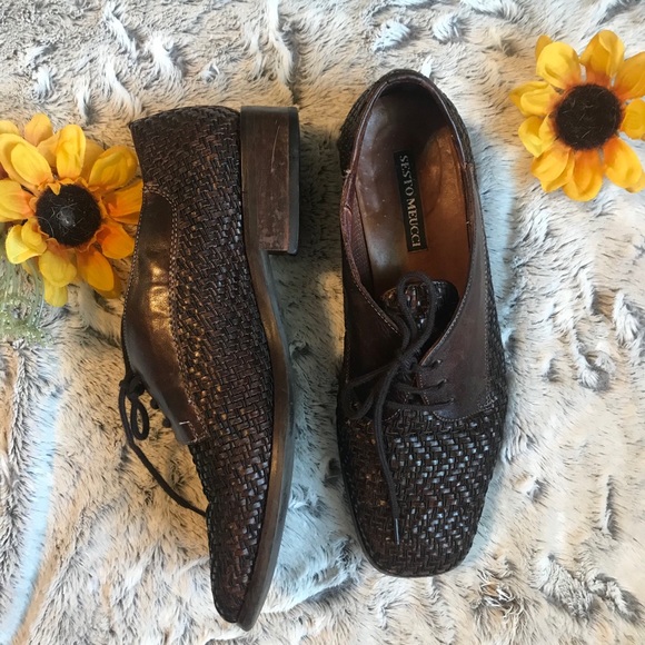 Sesto Meucci Shoes - Sesto Meucci Brown Leather Woven Square Toe Oxford